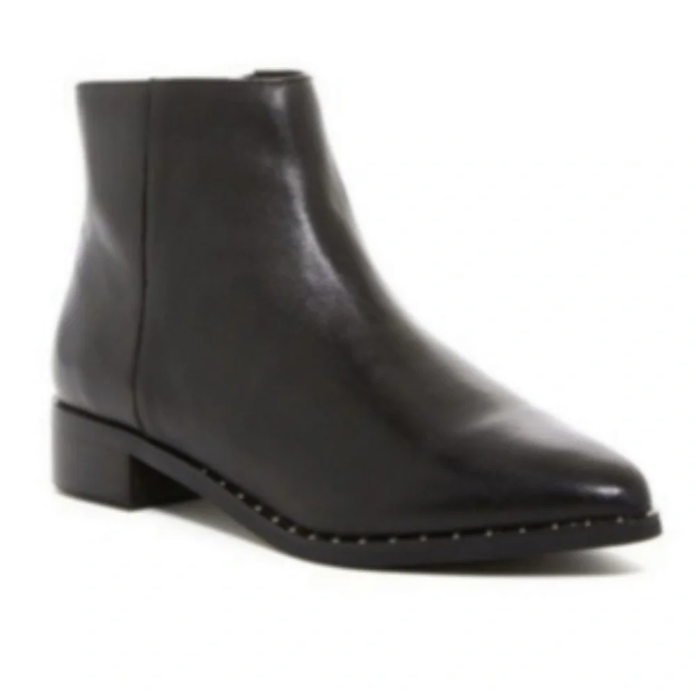 Catherine Malandrino Black Genuine Leather Ankle Boots Pointed Toe Size 6